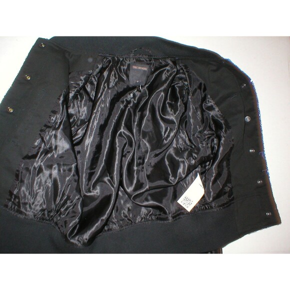 New NWT $448 Womens True Religion Varsity Leather Sequin Jacket XS Blue Black - Picture 4 of 8